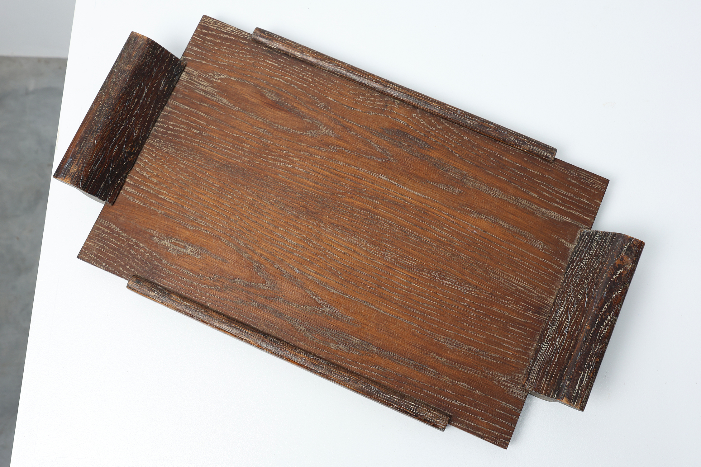 French Art Deco Cerused Oak Serving Tray with Raised Handles, 1920sthumbnail